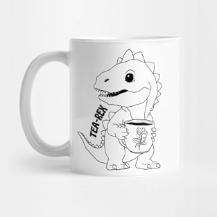 Tea Rex, T-Rex, Dinosaur, Black Line Drawing Mug